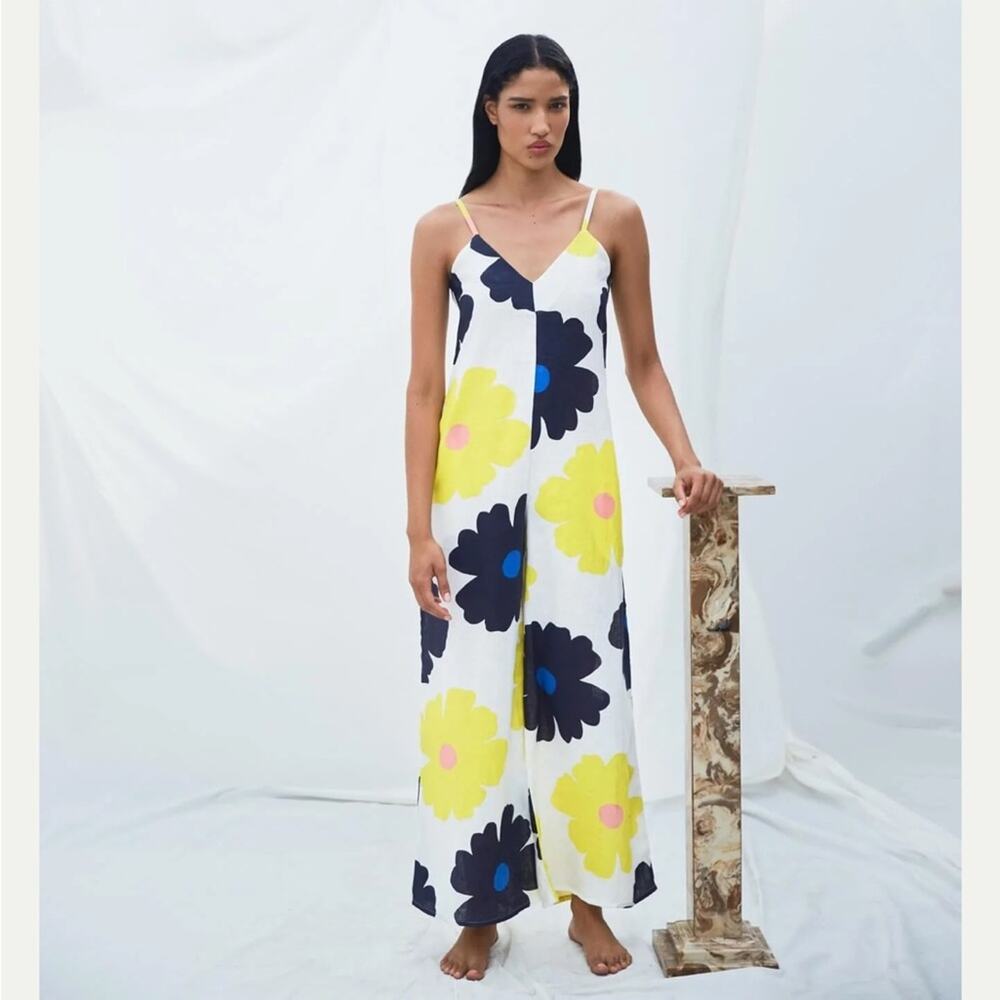 Cala de la Cruz Paulina floral printed linen jumpsuit Sz‎ S